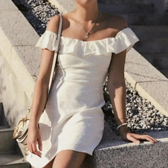Zara Linen Blend Ruffle Bow Tie Back Mini Dress Ecru White Size Small - Picture 2 of 12